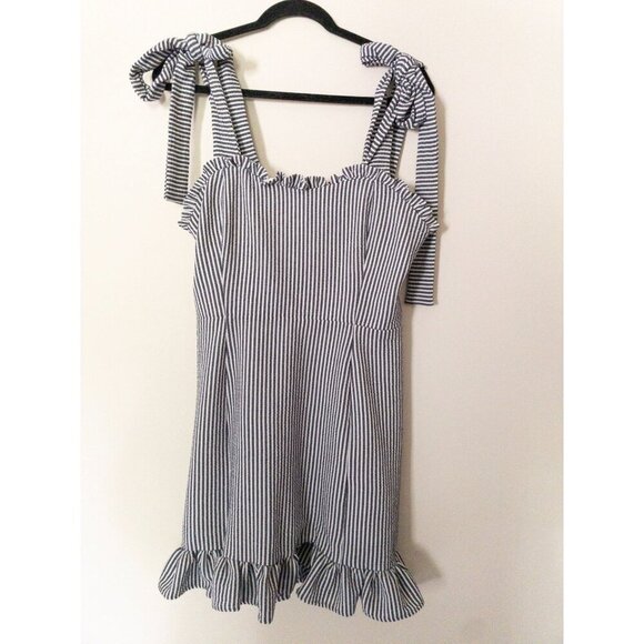 Koch Stella Mini Dress Ruffle Hem Striped Tie Straps M 8-10 - Picture 6 of 16